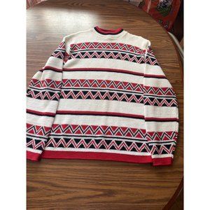 Men's crew neck ribbed cream/red/black crew neck ski sweater